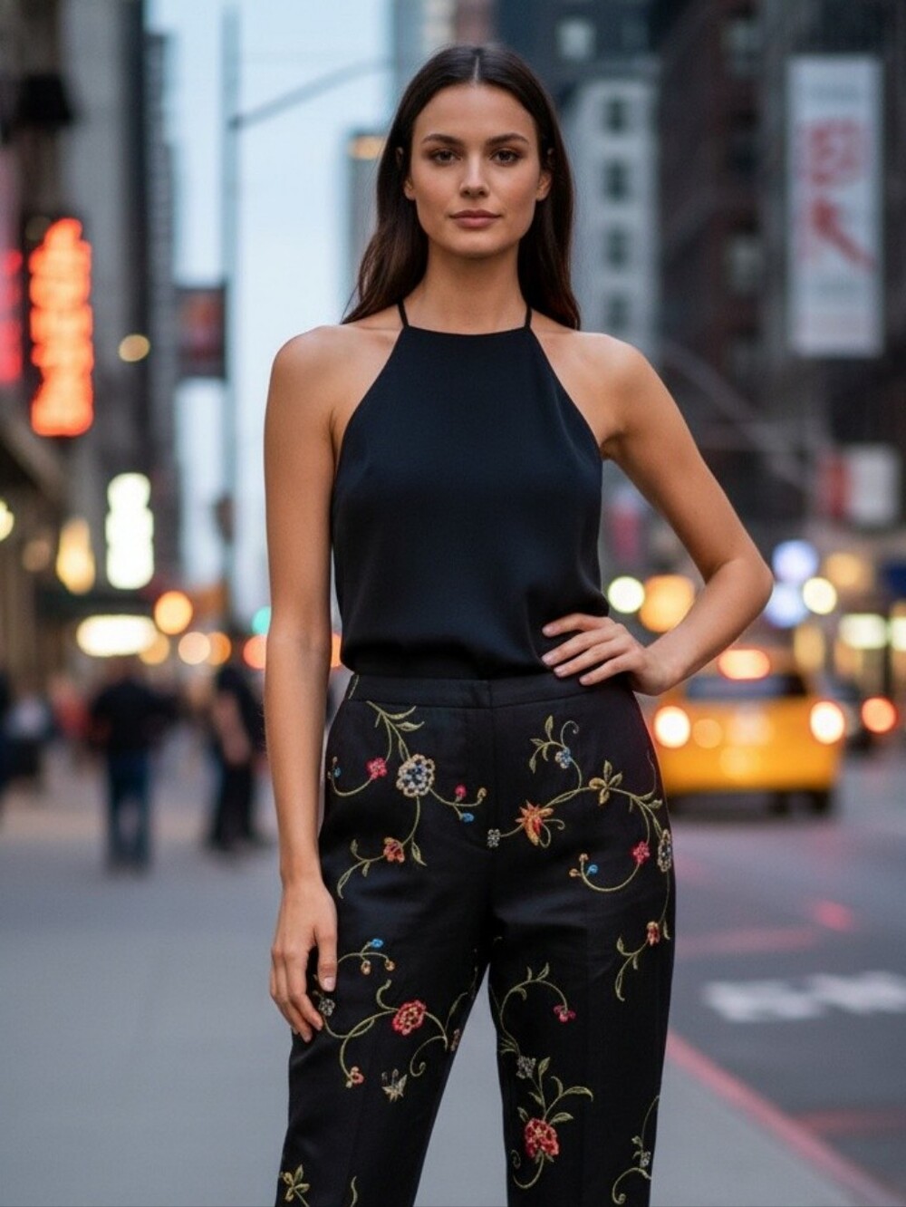 Upgrade Your Style with our Black Silk Embroidered Pants - Perfect for Dressing
